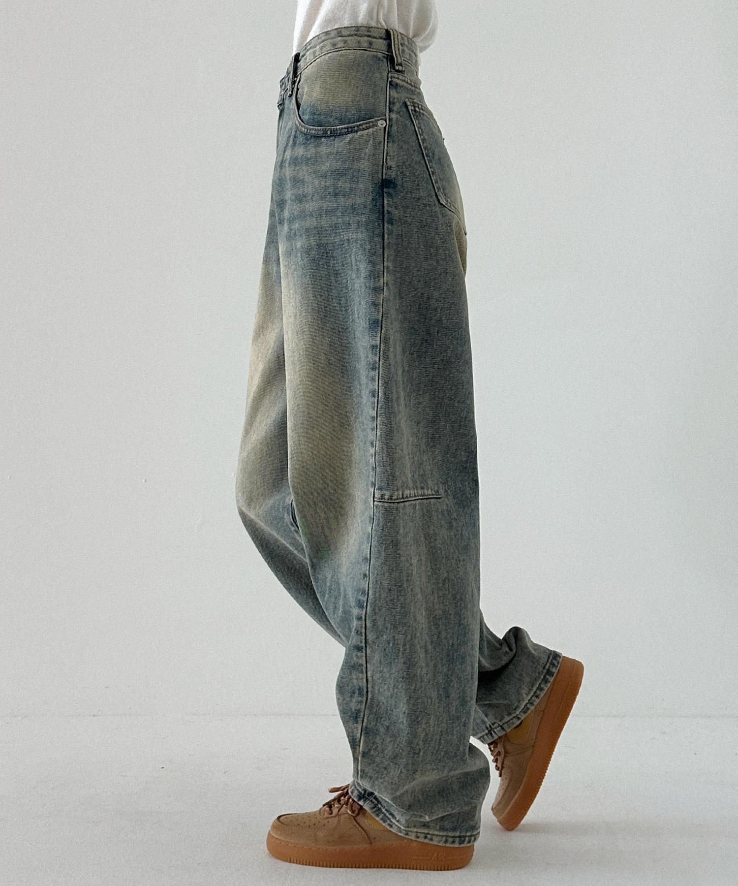 ORIGINALDAY Cut-Off Washed Oversized Denim Pants_Yellowblue
