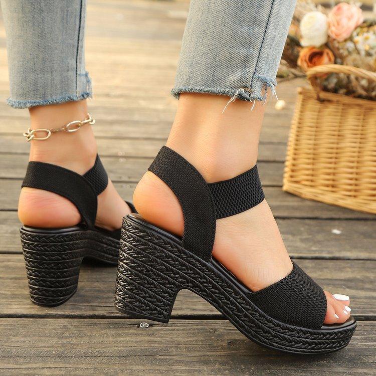Sandals women's large size summer new muffin thick high heel thick sole solid color women's sandals batch