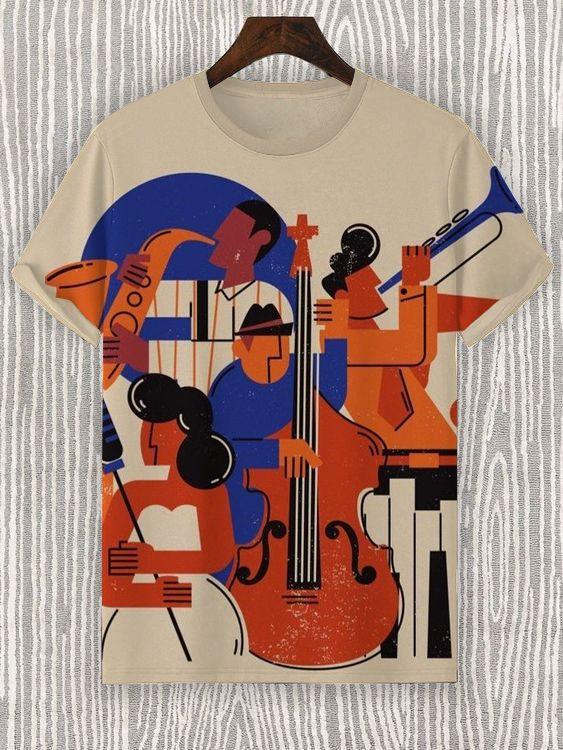 Übergröße Mode Damen T-Shirt Musik 3D T-Shirt Schwarz Weiß Streetwear Lässig Kurzarm Herrenbekleidung Party T-Shirts Oberteile