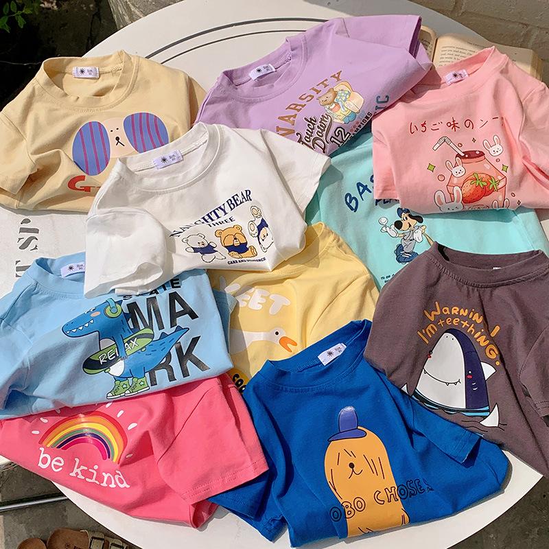 Girls' Casual T-shirt - Summer Children's Cute Pure Cotton Round-neck Top