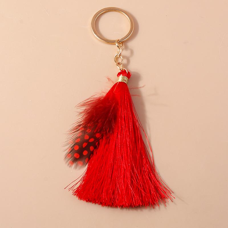 Bohemia Tassels Feather Keychain Women Girl Turquoise Key Ring Pendants for Handbag Decor DIY Handmade Key Chain Jewelry Gifts