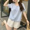 Sweet French Summer Design New Puff Short-sleeved Solid Color Loose Shirt Top