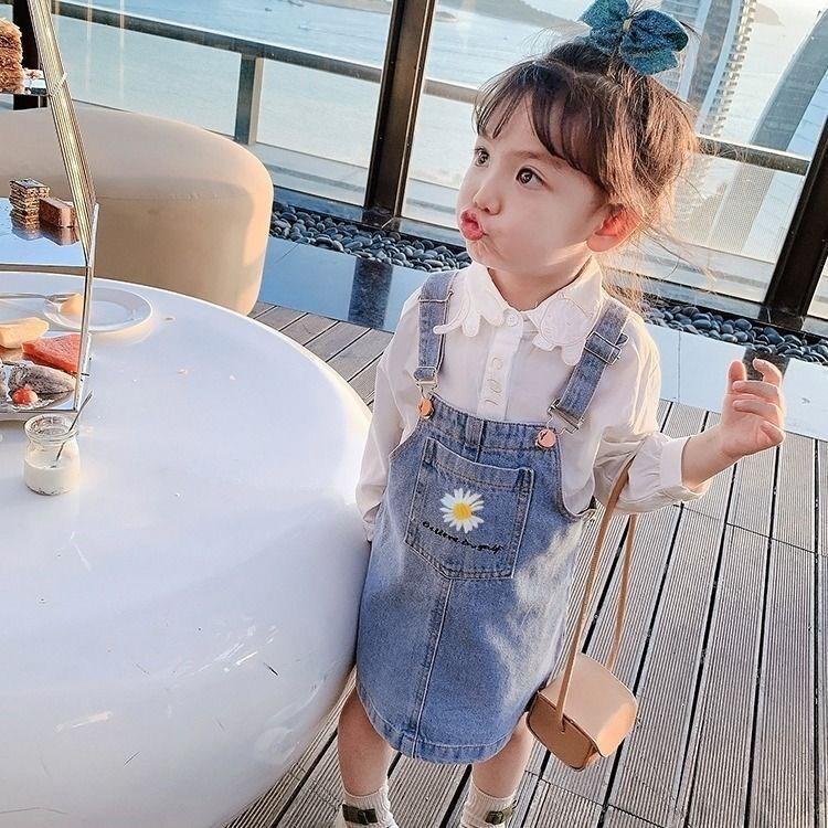 Girls Spring and Autumn Suspender Skirt Western Style Korean Children's Dress Middle and Small Children's Casual Denim Suspender Skirt