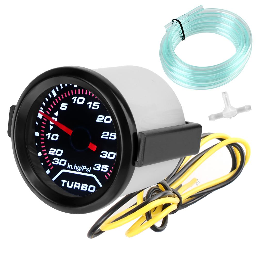 White LED Backlight Universal Racing Car Modification 12V Turbo Boost Meter Auto Accessories 2" 52mm 35Psi Smoke Lens Turbo Pressure Gauge