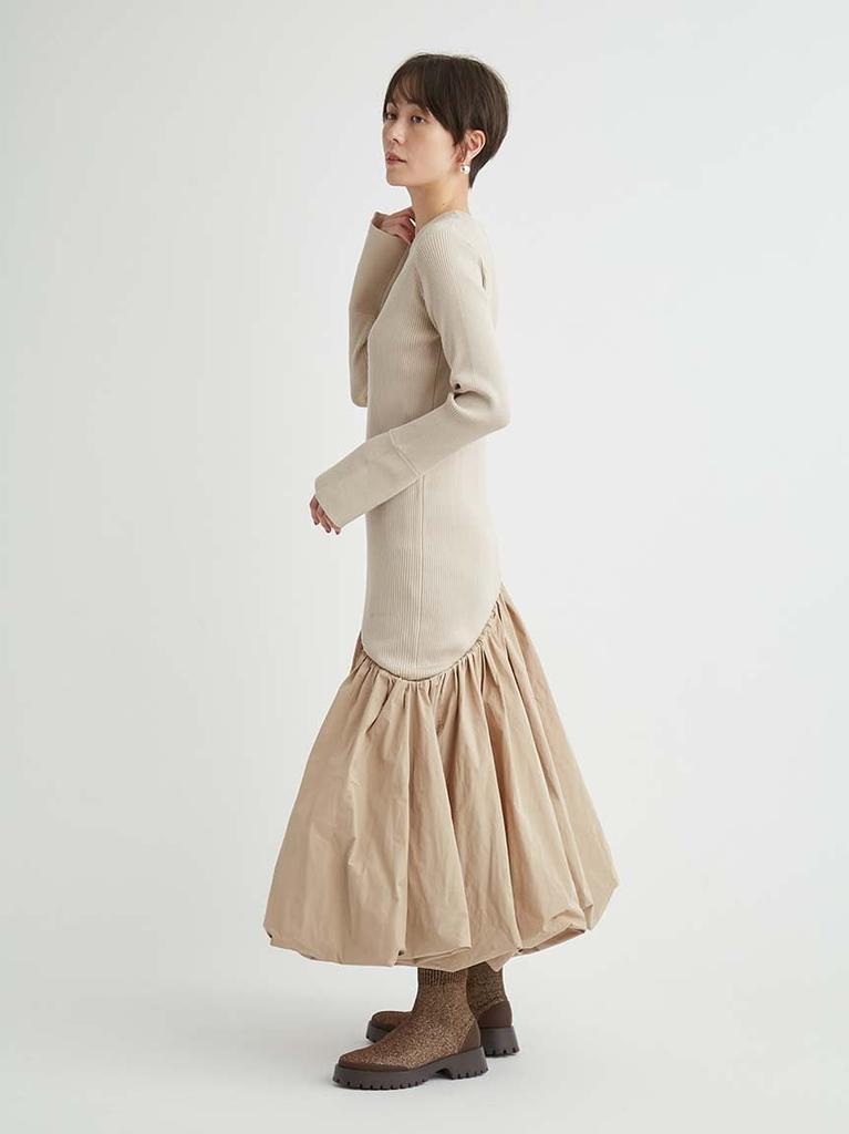 Emi Knit Docking Asymmetrical BEG Dress, 13WNO251004, Women's,