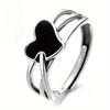 1pc Women's Fashion Wide Band Ring, Silver-Plated Multi-Layer Black Heart Ring, Minimalist Open Adjustable Hypoallergenic Index Finger Ring