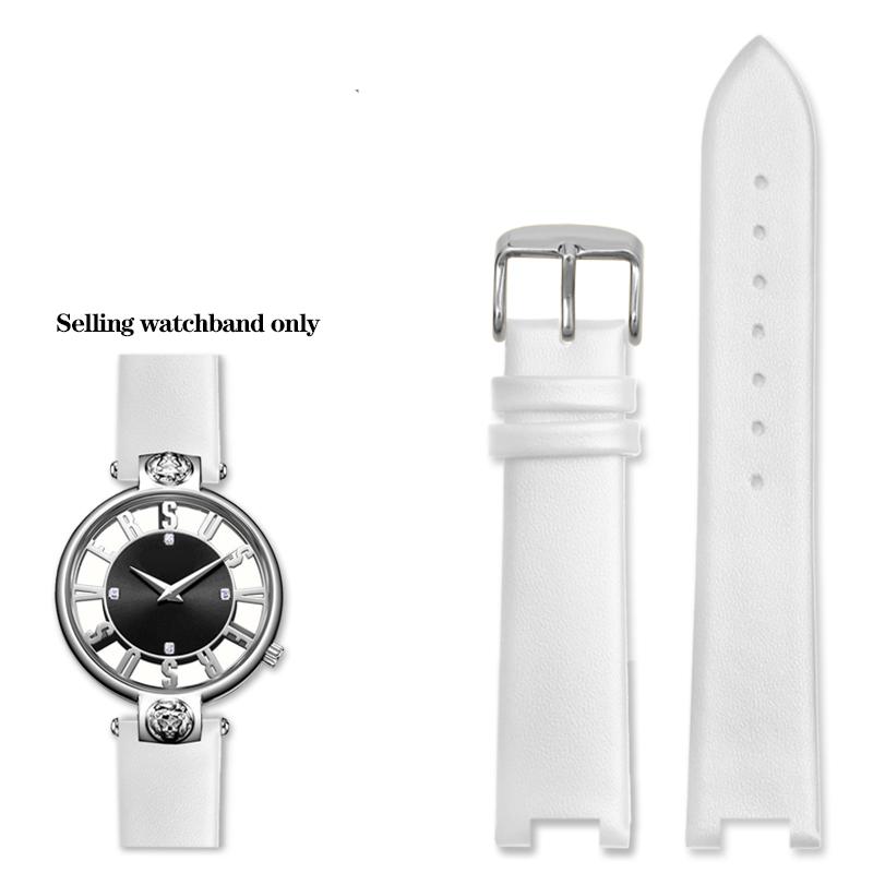 16*10mm Notched Genuine Leather Watchband for Ver-sace Female VERSUS VSP490118 VSPCD2217 Watch Band Strap Bracelet Blue White