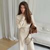 Women Slim Temperament Knitted Button Cardigan Straight Pants Casual Two Piece Set