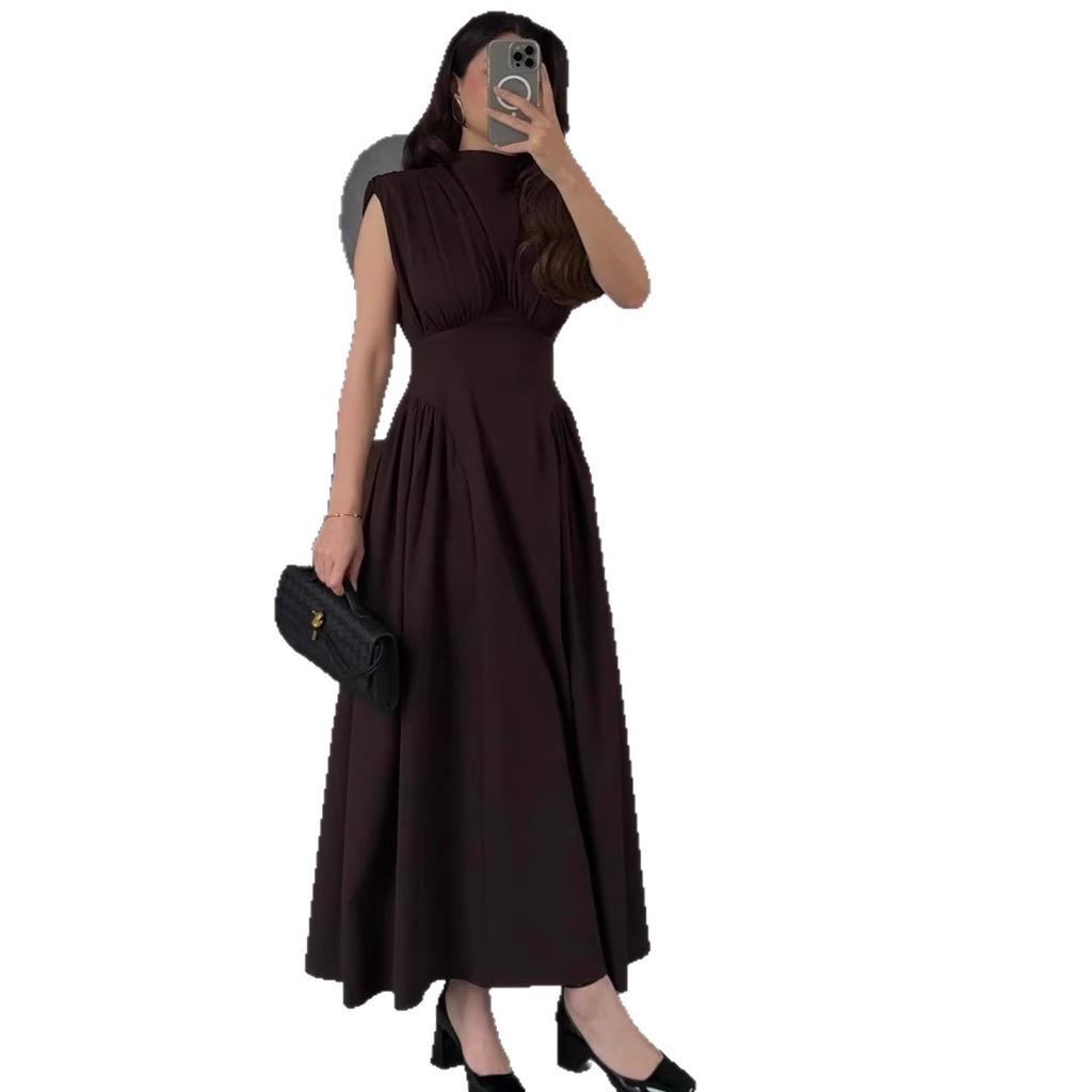 Europe, America, the new summer vacation style temperament pleated sleeveless lace-up big pendulum long dress