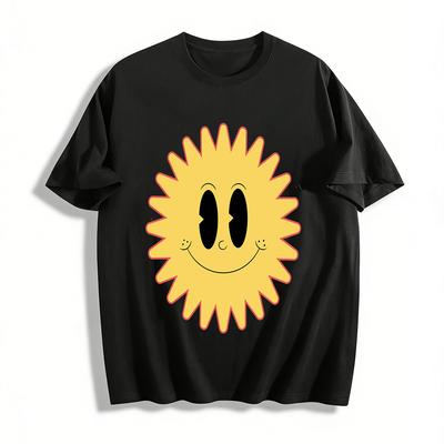 Cartoon Sun Print Unisex Casual T-shirt Summer Fresh Age-reducing Loose Breathable Top Pure Cotton T-shirt