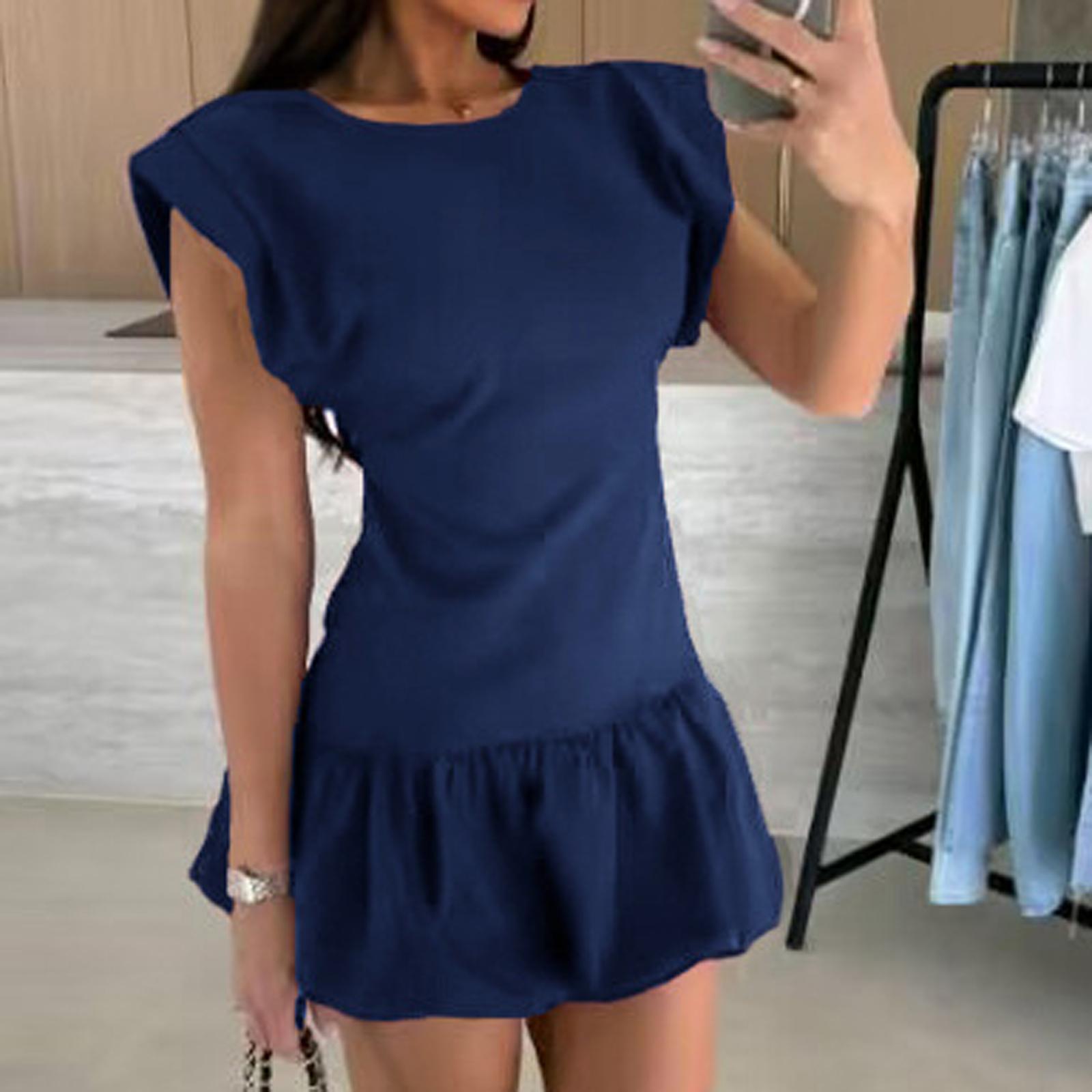 

Women s Fashion Color Sleeveless Dress XXL тёмно-синий