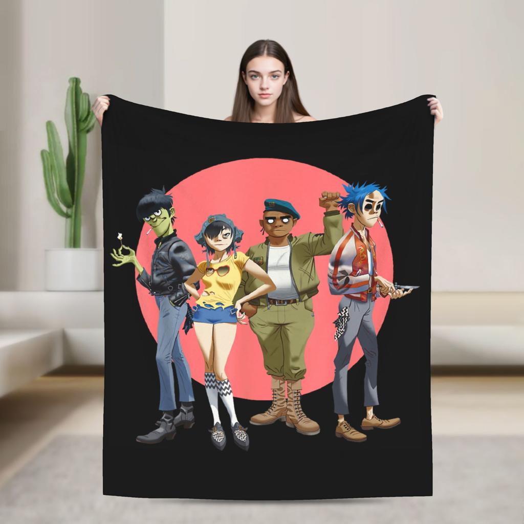 Musikband Gorillaz Crew Flanelldecke Weiche Überwurfdecke für Draußen Flugzeugreisen Mode Tagesdecke Sofa Bettbezug