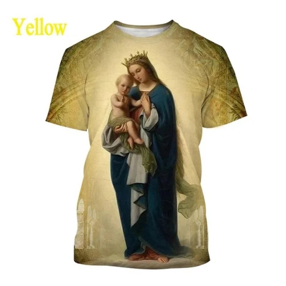 Summer Fashion Virgin Mary 3D Printing Christian Mother Of God Pattern Short Sleeved Unisex Street Faith Casual T-Shirt
