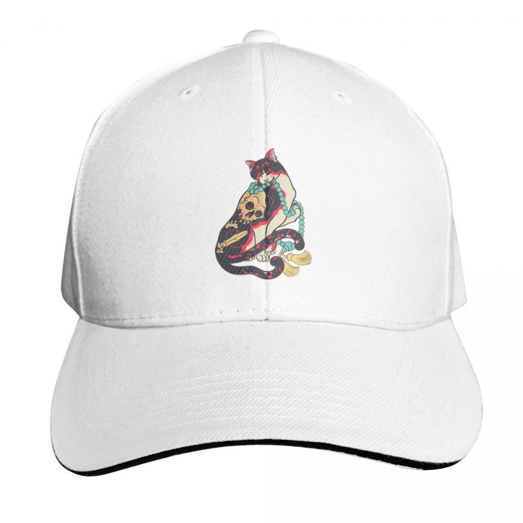 Antique Japanese Woodblock Print Cat With Flower Tattoos Baseball Cap Men Women Casual Summer Sport Sun Cap