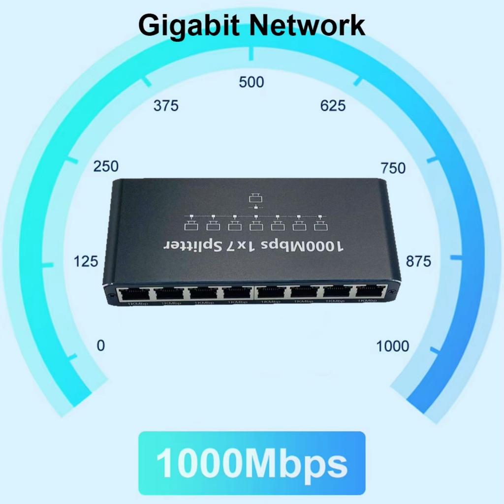7 Port RJ45 Gigabit Networking Splitter Adapters 1000Mbps Transmission Rate For Routers PC TVs