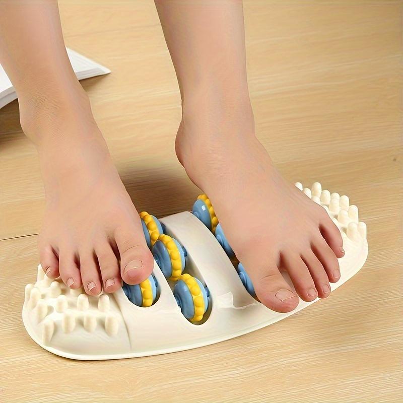 Deep Tissue Foot Massager - 4-Row Reflexology Roller with Blue & Yellow Nodes, Sturdy ABS Construction for Yoga, Fitness,Pain Relief & Muscle Recovery