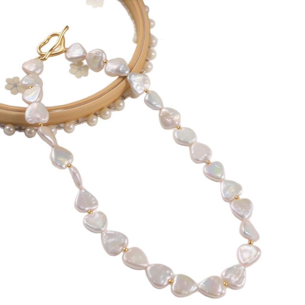 Irregular love Baroque natural freshwater pearl necklace women's French light luxury niche versatile design collarbone chain