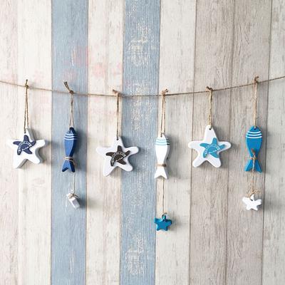 Creative Adorn Crafts Wood Fish/decorated Marine Pendant For Kid Room Mediterranean Starfish Hung Fish Nautical Decor Hang Mini
