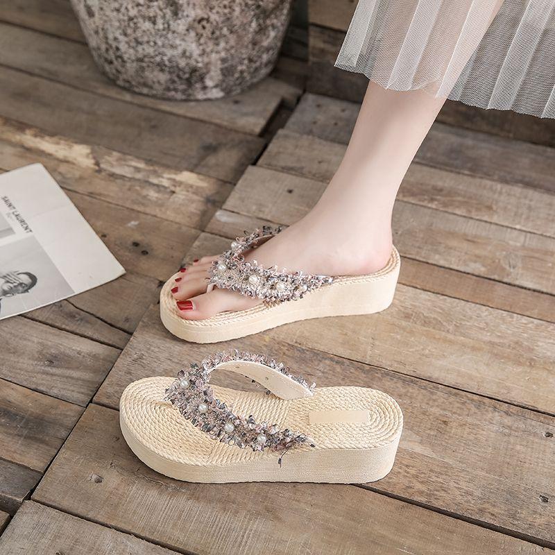 Mode Sandalen Juwelen Slides Kristalle auf Strand Frau Hausschuhe Flip-Flops Schuhe für Frauen Rhenstone Neue Stil H Sandale Schuh Großhandel 39