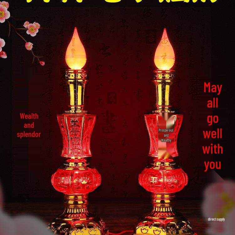 Electric Candlestick for Buddhist Offerings, Ever-Burning Candle Lamp for Wealth God, Household Offering Pair