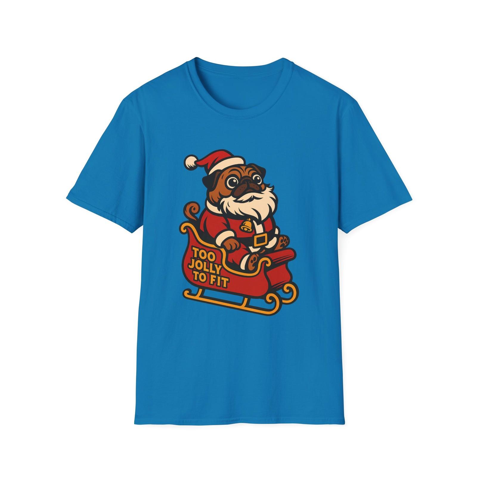 Unisex Softstyle T-Shirt Mens Womens Tees Top Pug Santa Beard Sleigh Funny Christmas Dog Retro Design L