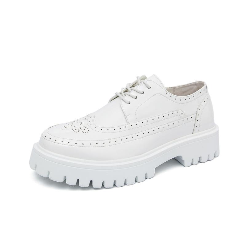 

Leather shoes men s platform big head leather shoes spring and autumn new men s shoes foreign trade retro loafers men s carved casual shoes 46 белый
