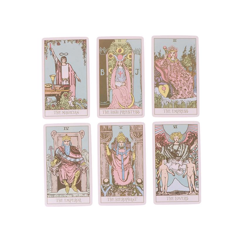 Pink Border Tarot Card Deck With Guidebook 78Pcs English Version Family Gathering Divination Deck Board Game Cards Desktop Toy