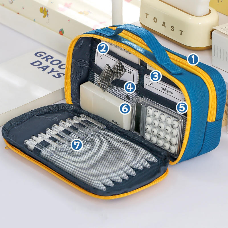 Large Capacity Pencil Case Universal Simple Multi-layer Stationery Bag Flip Cover Handheld Storage Pencil Bags