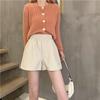 Damenmode Herbst Frühling Vielseitige PU-Leder-Shorts Elastische Taille Mini-Lederhosen Freundinnen-Stil Heiße Hosen Mini-Shorts