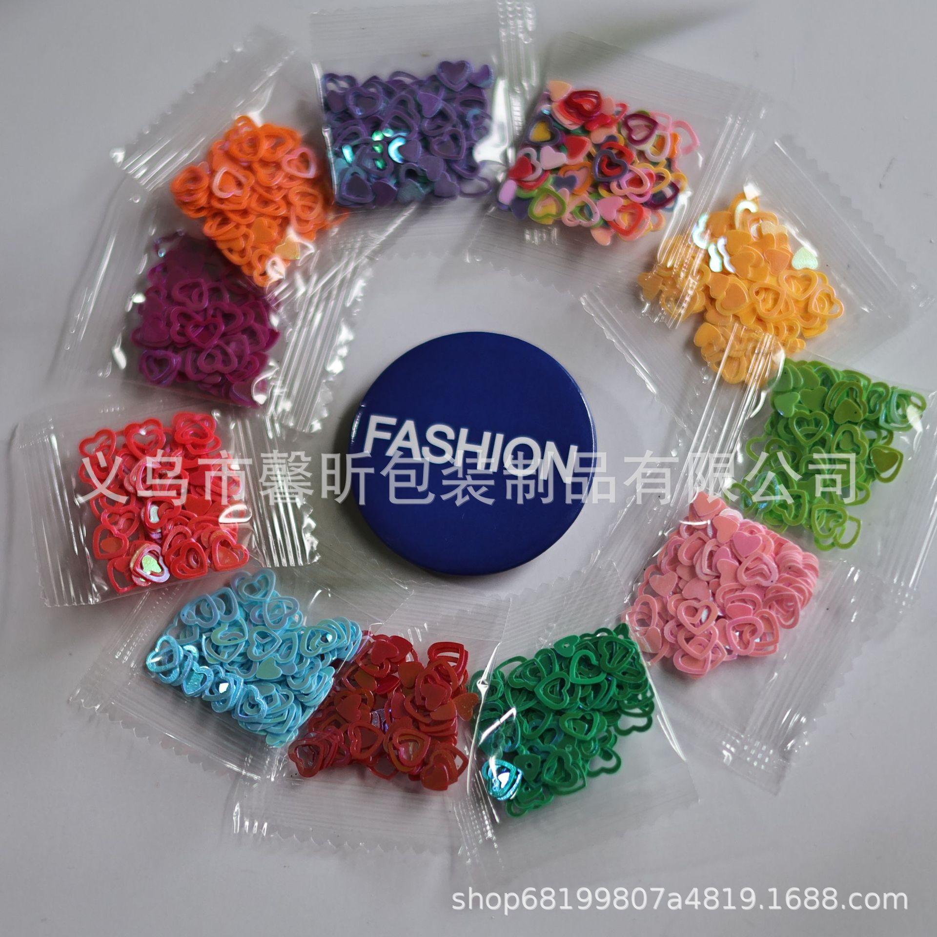 Colorful Double Peach Heart Nail Art DIY Accessories, PVC Glitter, 8mm, 1g Pack 1g/pack