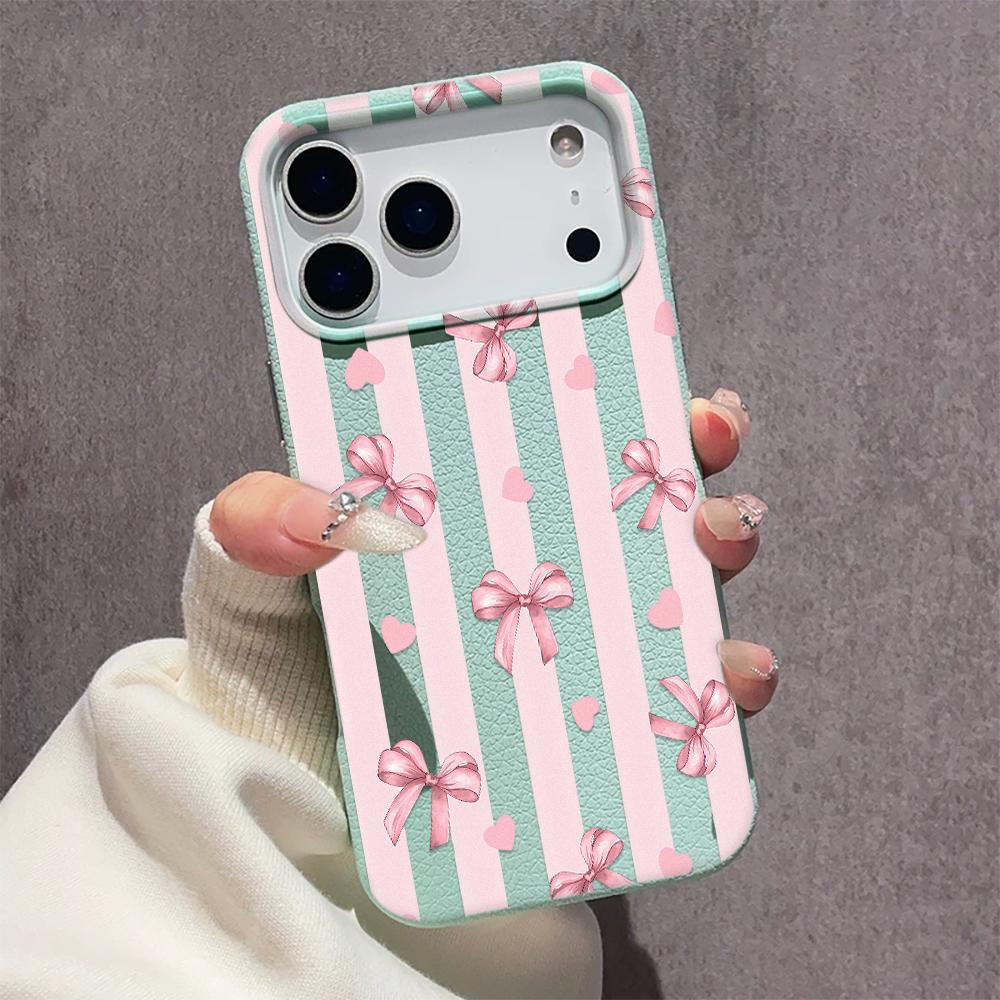For Iphone 16 Pro Max Matte Semi Striped Bow Phone Case For IPhone 16e 15 14 13 12 11 Pro 16 Plus Air Cover Funda