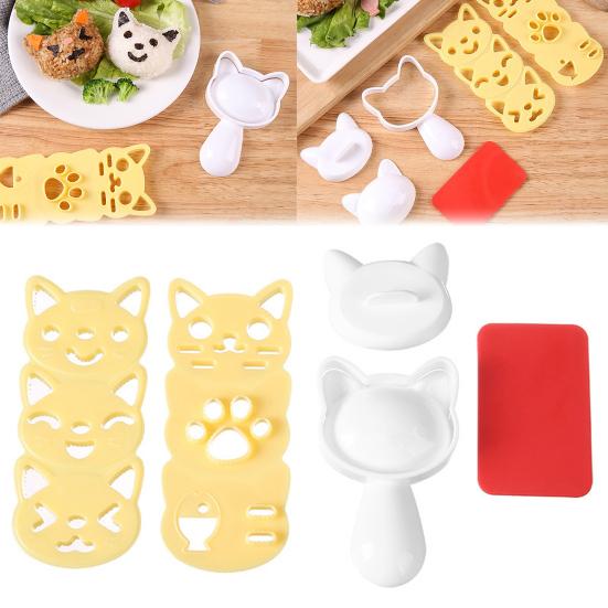 DIY Lunch Box Decorator Rice Ball Molds Kit, Cartoon Bear/Cat/Dog/Panda Shape Onigiri Maker, Cute Kitten Bento Accessories Food Grade