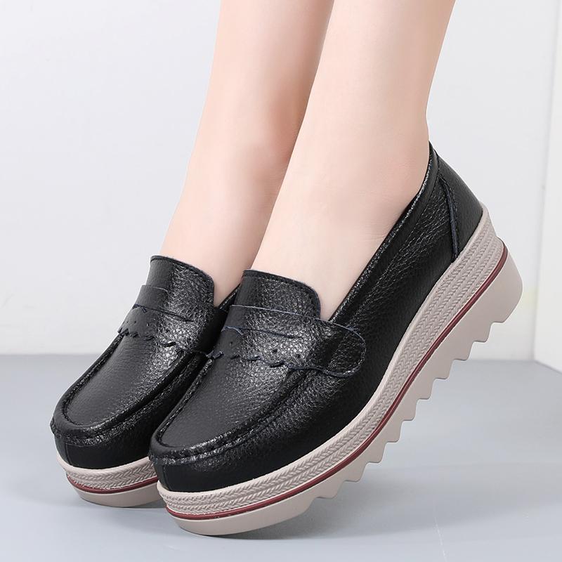Ladies Platform Loafers Casual Elegant Black Red Grey Blue Leather Women Elevator Thick Sole Shake Shoe Plus Size