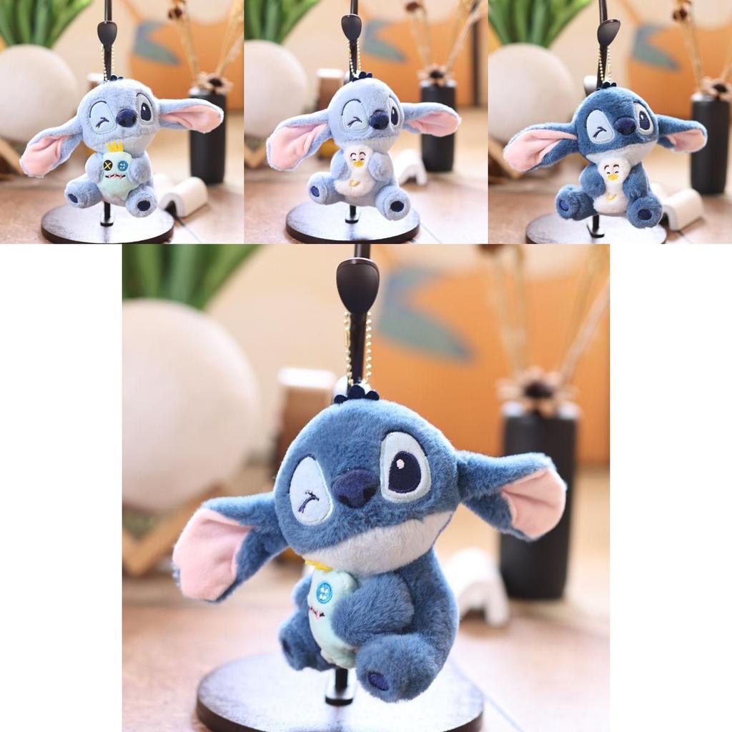 Stitched Toy Plush Keychain Cute Head Tilt Stitch Winnie The Pooh Inspired Animal Charm For Bags And Keys