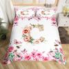 Initial Letter A Duvet Cover for Boys Girls Floral Monogrammed Bedding Set Romantic Rose Alphabet Quilt Cover with 2 Pillow Case