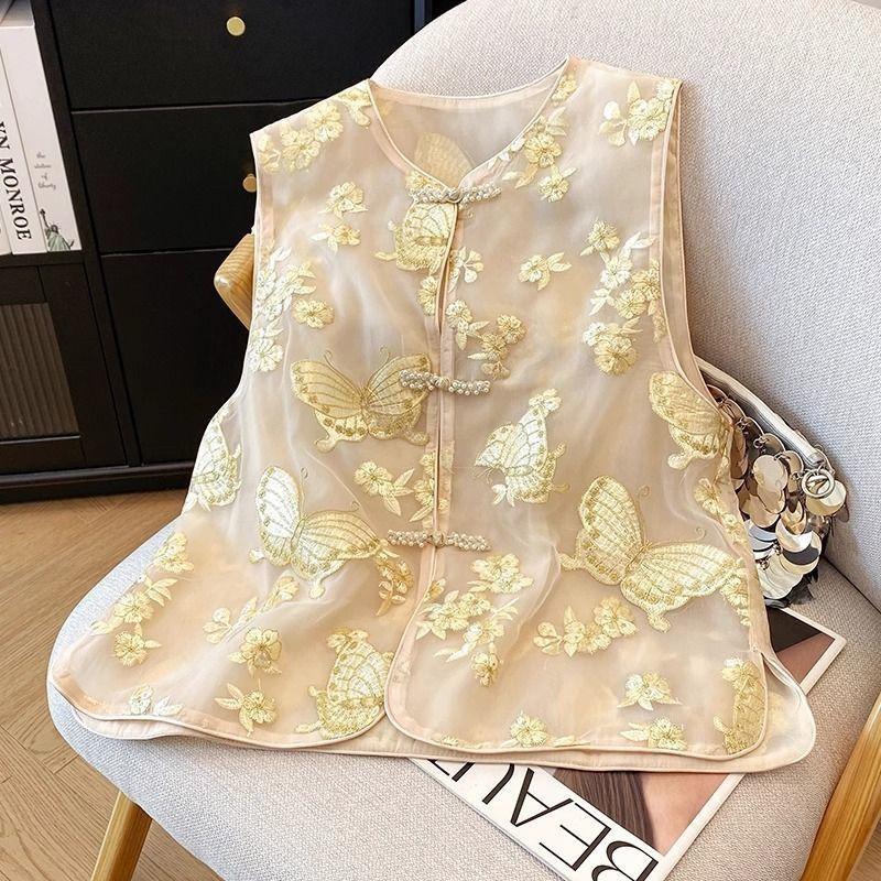 

Женский летний жилет на пуговицах, новый жилет, темпераментный, красивый, нишевый дизайн, топ M (under 50kg recommended) золотой