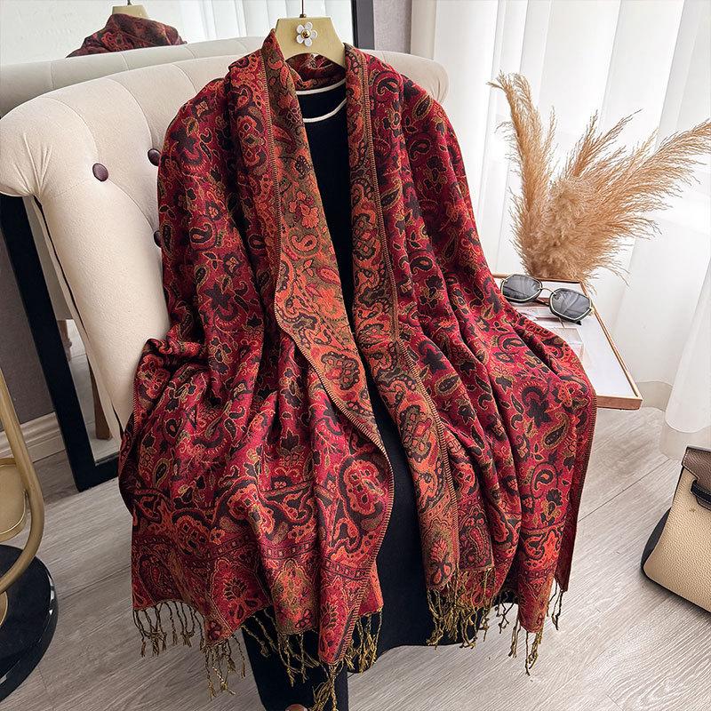 Imitation Cashmere Shawl Scarf Jacquard Fringed Spring And Summer Long Scarf Women'S Double-Sided Scarf Air Conditioner Large Shawl