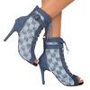 2025 New Large-size High-heeled Fish-mouth Sandals Women's European and American Fashion Fine-heeled Denim Style Open-toed Sandals