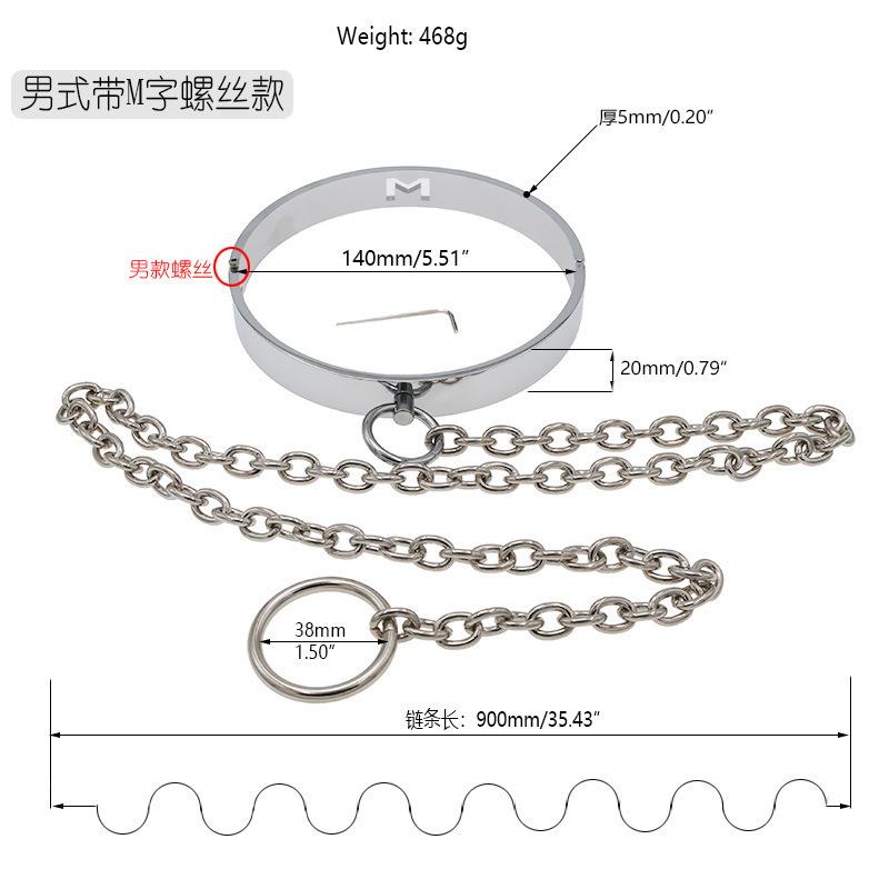 Metal Collar Sexy Toys with Traction Chain Bracelet Men and Women Alternative Adult Toy Props Passion