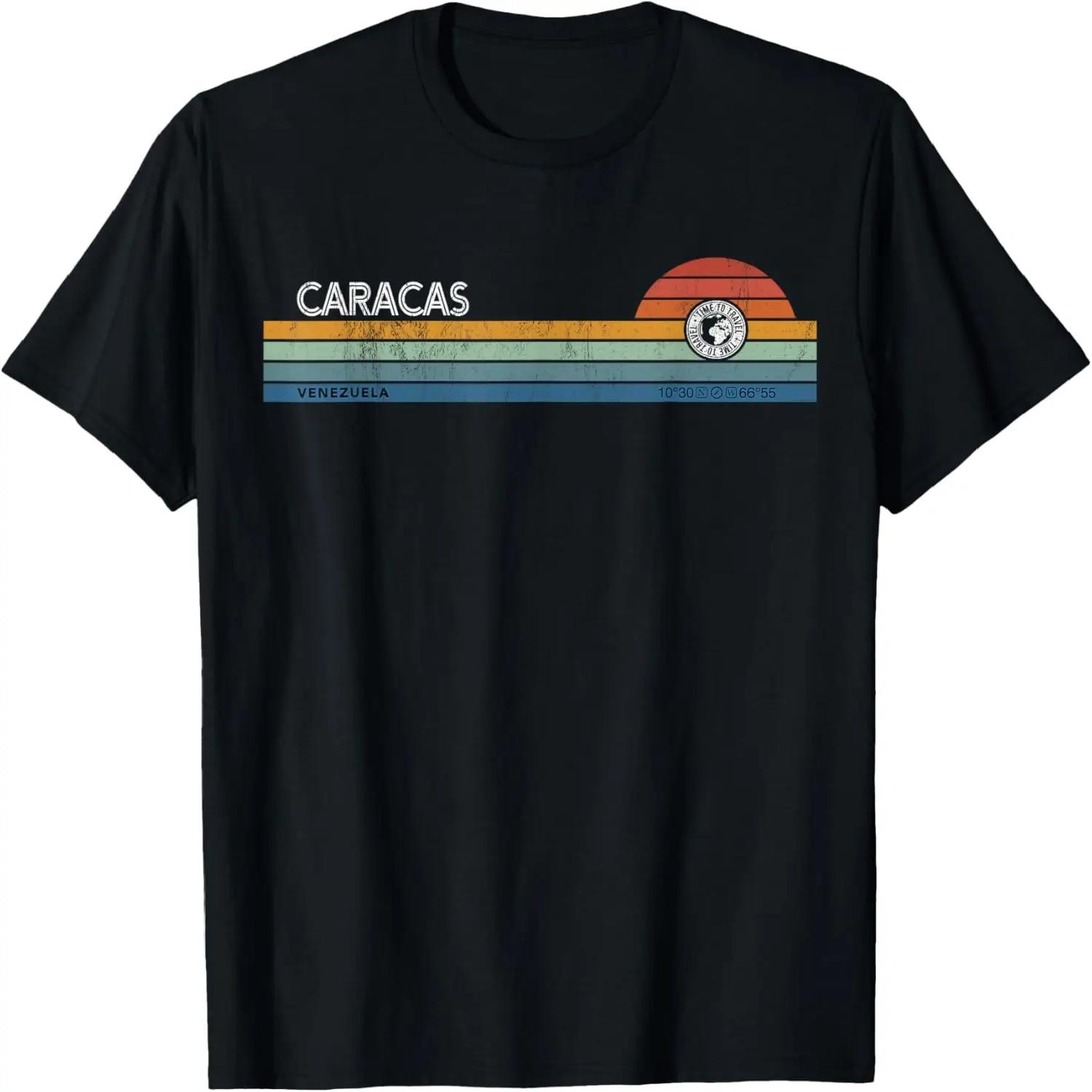 Caracas Venezuela Retro Sunset Rainbow Synth Striped T-Shirt S чёрный