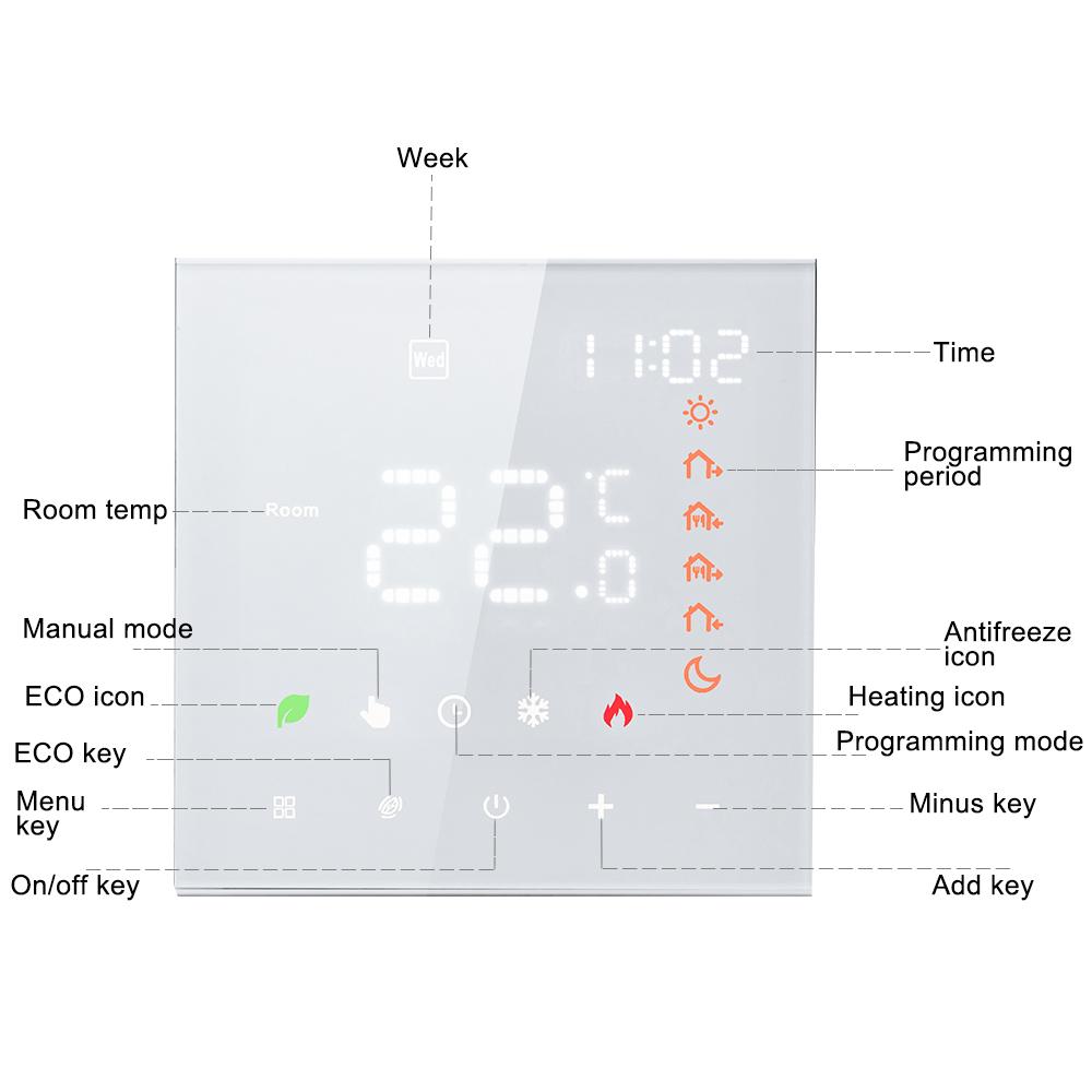 Smart Thermostat 16A Digital Programmable LCD Display Touchscreen Underfloor Heating Temperature