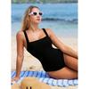Women's Black White Color Block Square Neck One-Piece Swimsuit