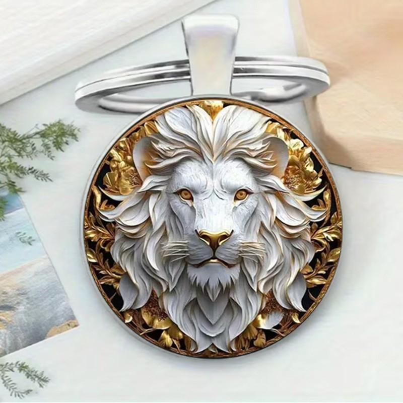 

Round Metal Keychain with Alloy Lion Head Pendant Classic Design Key Ring for Bags Backpacks and Keys Accessories One Size