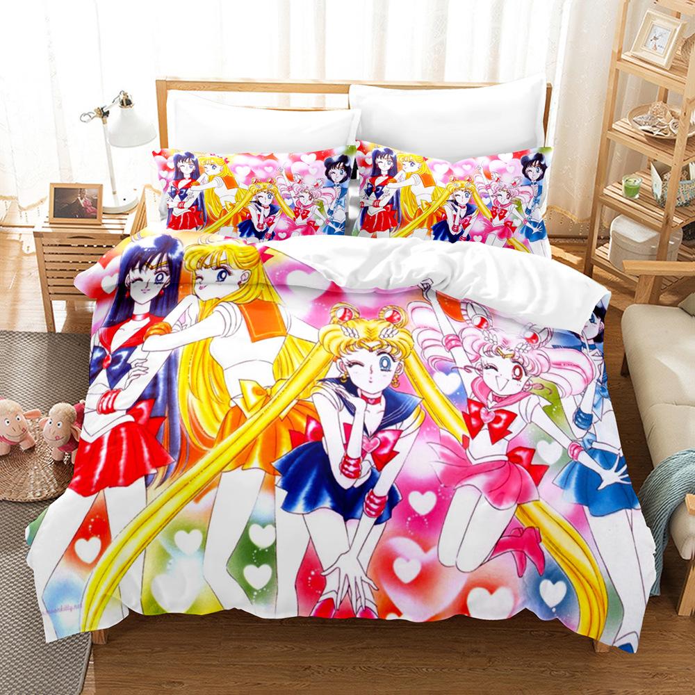 

Сейлор Мун Заяц 3D Цифровая Печать Комплект Стеганого Одеяла Трехпредметное Постельное Белье cover 90 * 200 + and 50 * 75 * 1