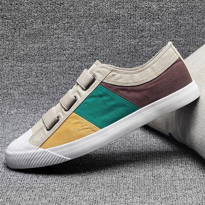 Basic High Quality Mens Canvas Shoes Patchwork Rubber Lace-up Mens Casual Shoes Lightweight Round Toe Male Sneakers
