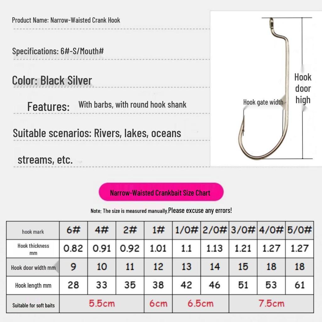 Carbon Steel Narrow Shank Long Handle Fishing Hook for Soft Bait - Ideal for Asp, Mandarin Fish, Bass, Mackerel, and Sea Fishing.