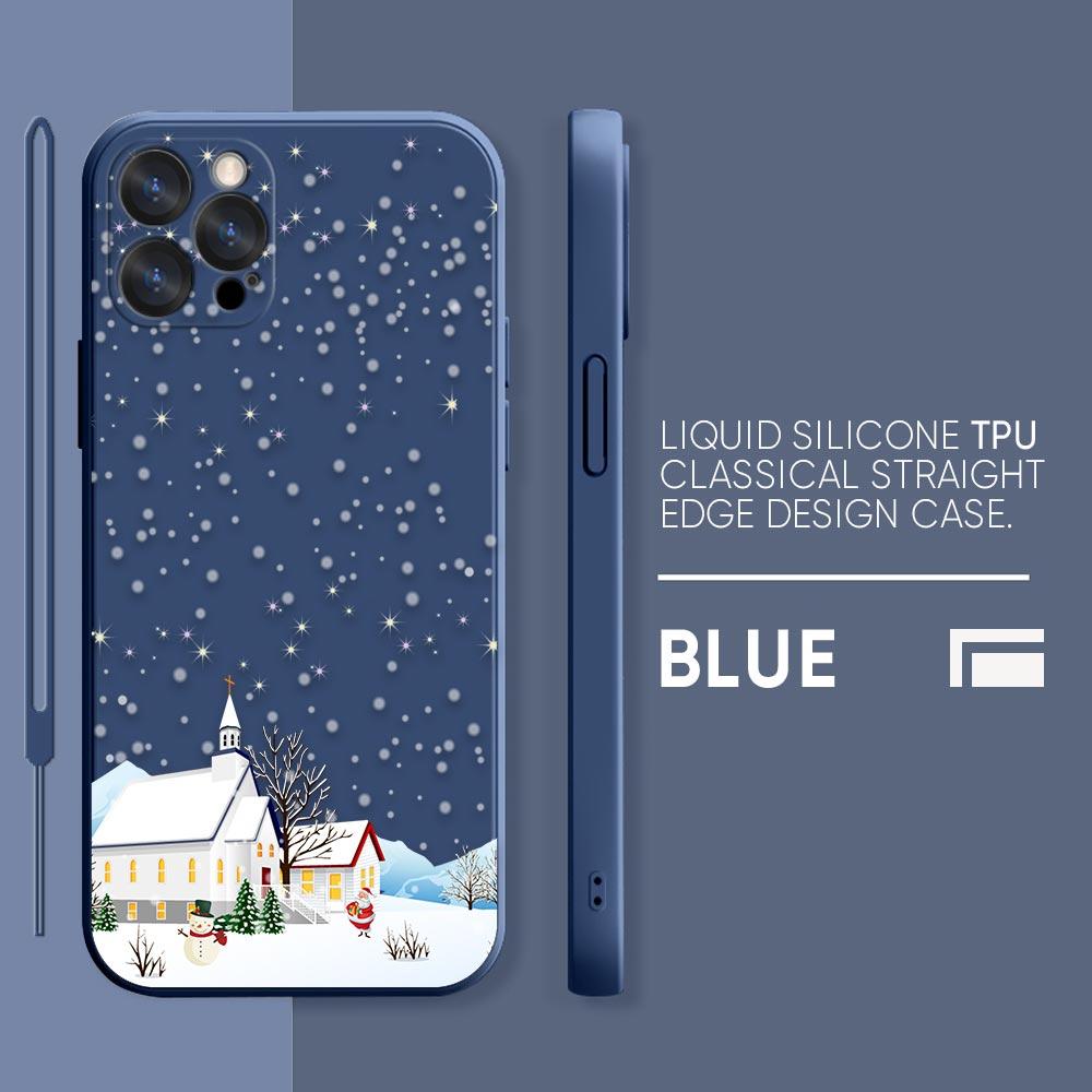 Merry Christmas Santa Claus Phone Case iPhone 11 12 13 14 Pro Max 7 8 Plus XR XS SE Straight Edge Liquid Silica Gel Shell Cover