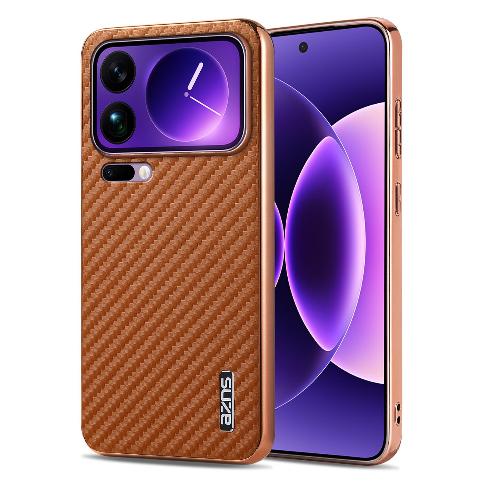 

AZNS For Xiaomi 17 Pro Max Case Electroplating Carbon Fiber Texture PU + TPU Phone Cover