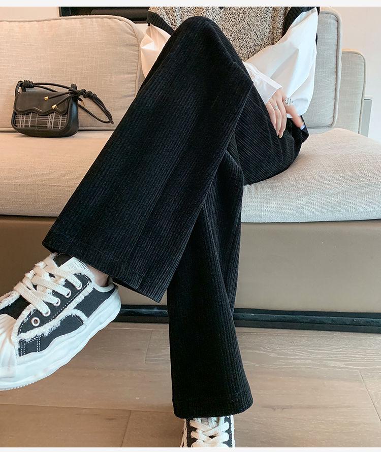 Petite 145cm Chenille Wide-Leg Fleece-Lined Pants: Women's Autumn/Winter Loose Height-Enhancing Casual Pants