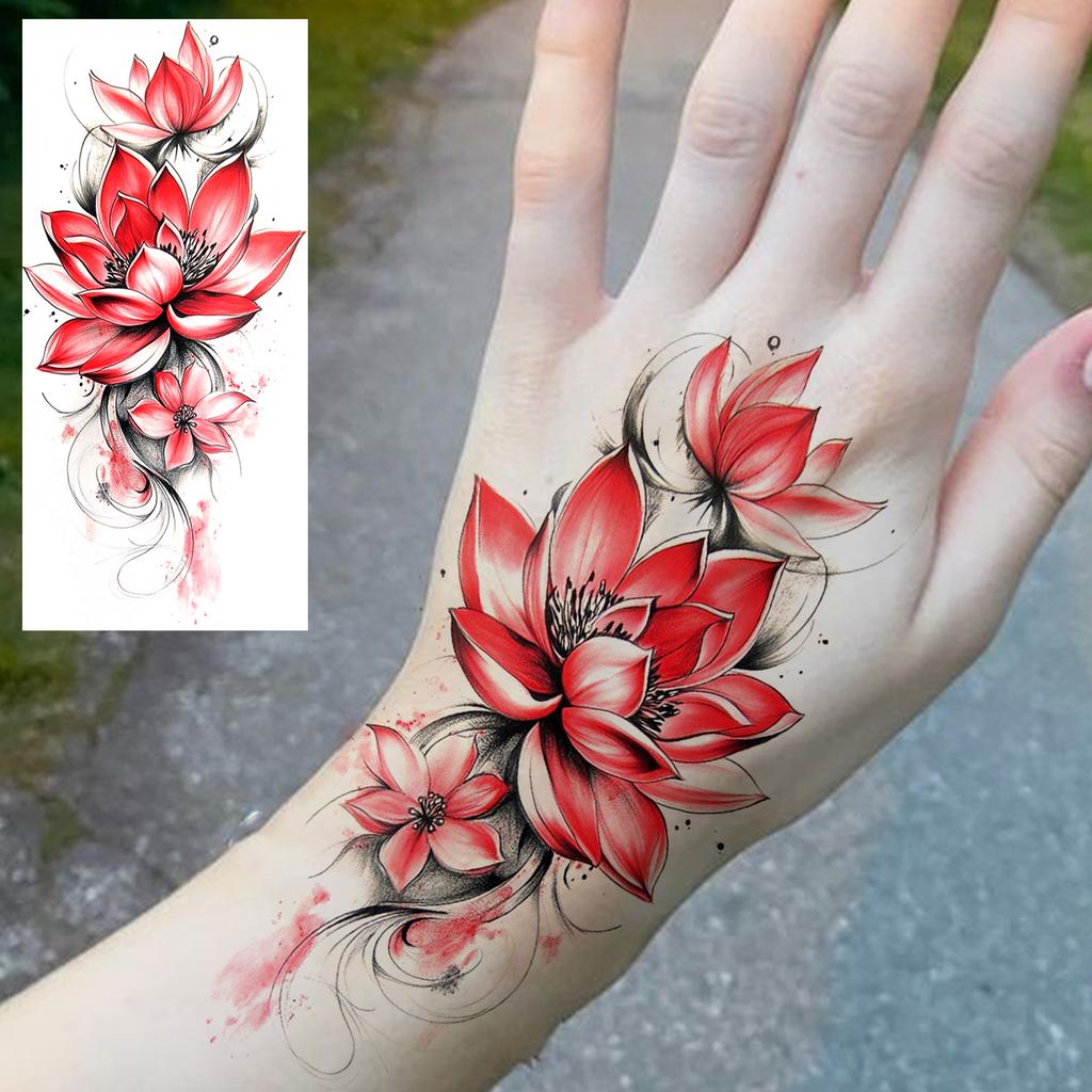 1 Sheet Colorful 3D Rose Flower Butterfly Temporary Tattoos For Women Adults Hand Foot, Waterproof Realistic Fake Tattoo Sticker